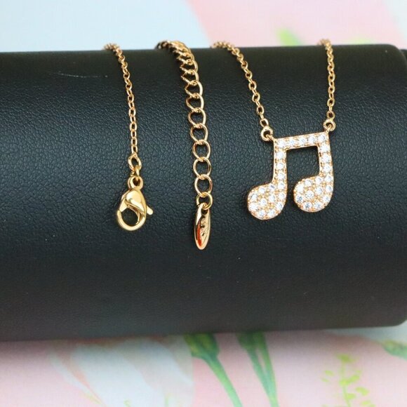 "Sparkling Music Note Pendant Rose Gold Necklace, XPNL1892 - Picture 1 of 12